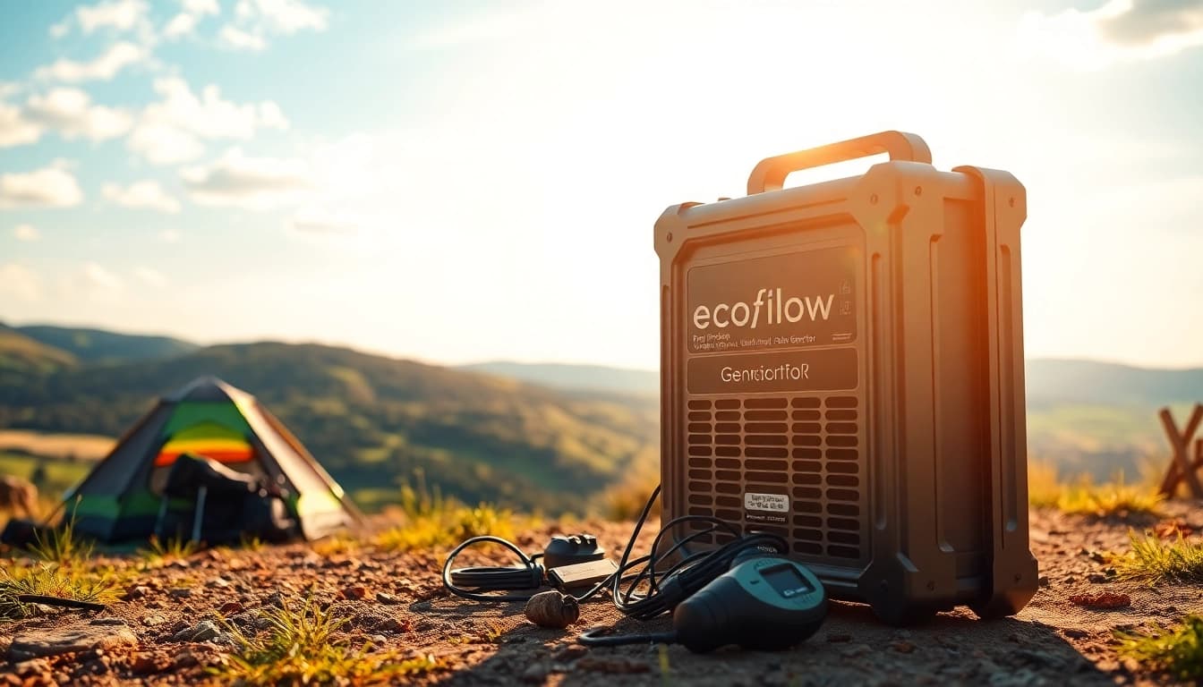 Utilize EcoFlow solar generators in a vibrant outdoor setting promoting sustainability.