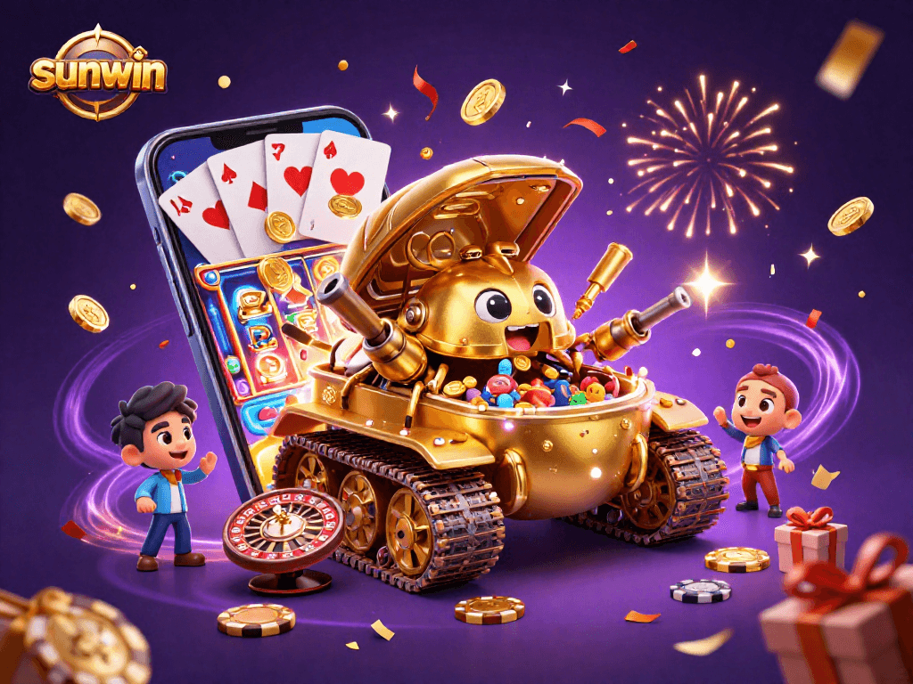Win big at sunwin with our vibrant 3D casino illustration featuring lively game elements!