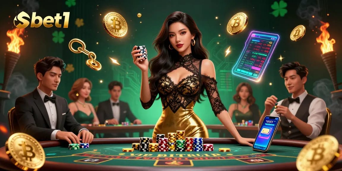 Engage with shbet1 as the glamorous Asian lady plays high-stakes baccarat, showcasing golden chips and crypto elements.