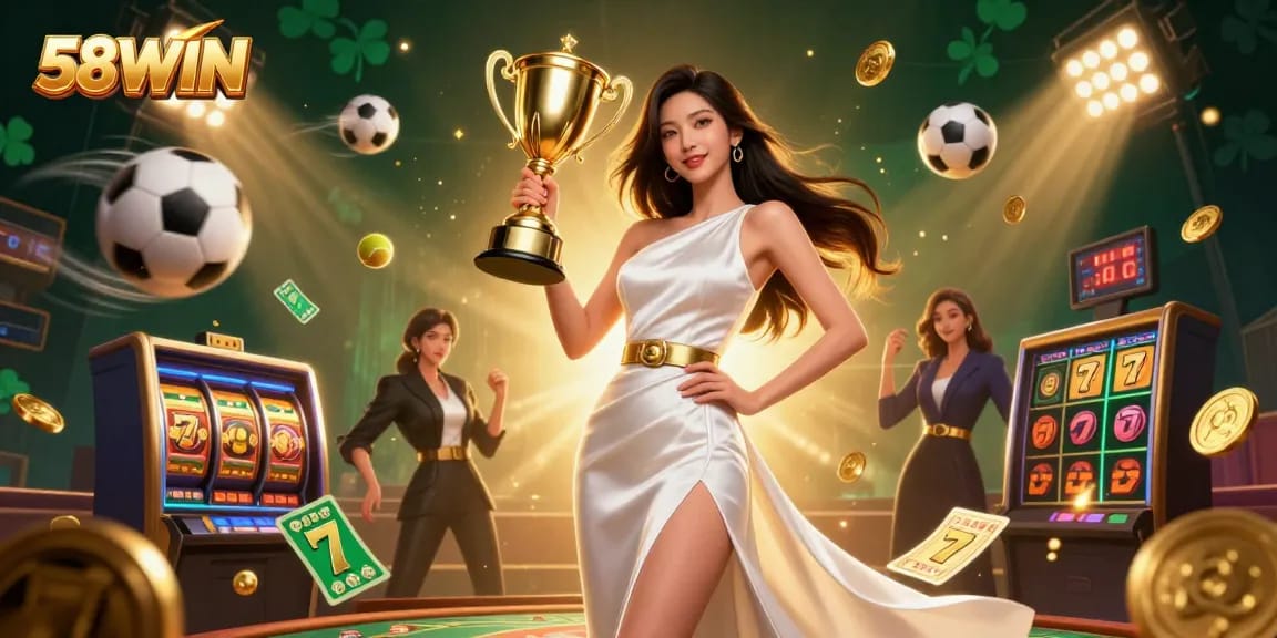 Experience exhilarating victories at 58WIN with stunning visuals of a triumphant player.