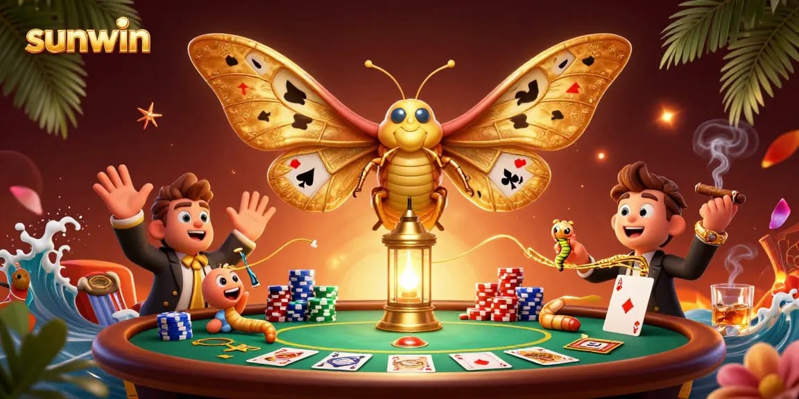 Witness the sunwin brand come alive with a vibrant 3D casino scene filled with gaming elements.