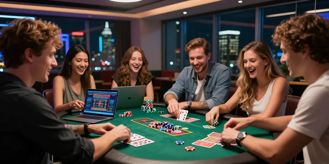 Explore exciting online gaming experiences at https://gdsap.org.uk with friends enjoying card games in a modern setting.