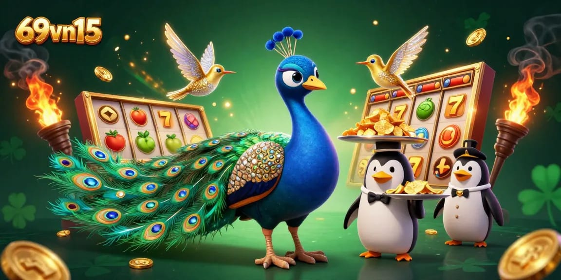 Experience thrilling wins with 69vn15, showcasing a vibrant 3D gambling scene with slots elements.