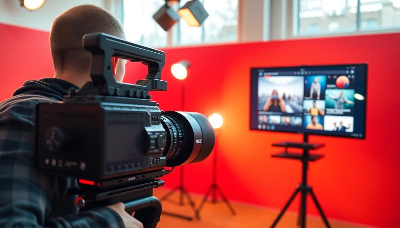 Creating captivating social media ads in a vibrant studio with professional videography.