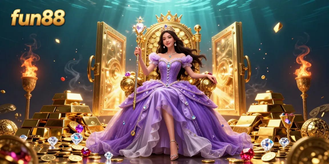 Experience the excitement at fun88 with stunning casino visuals featuring magical treasures and vibrant jewels.