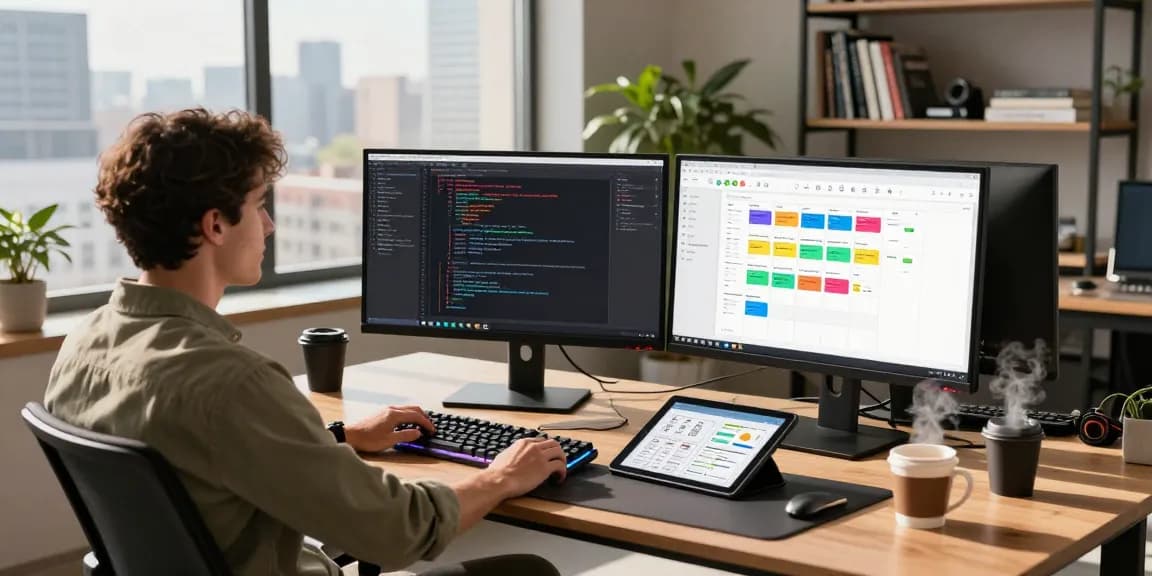 Developer working on ia +18 applications in a modern tech workspace.