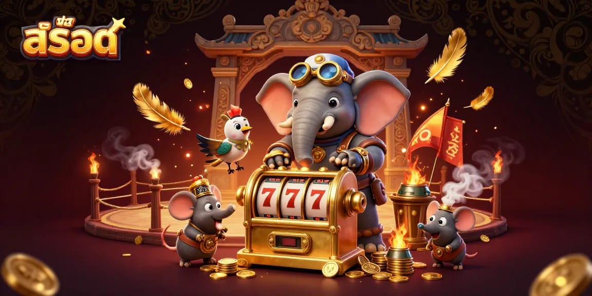 Spin thrilling สล็อต machines with a steampunk elephant engineer and golden slot reels in an immersive casino scene.
