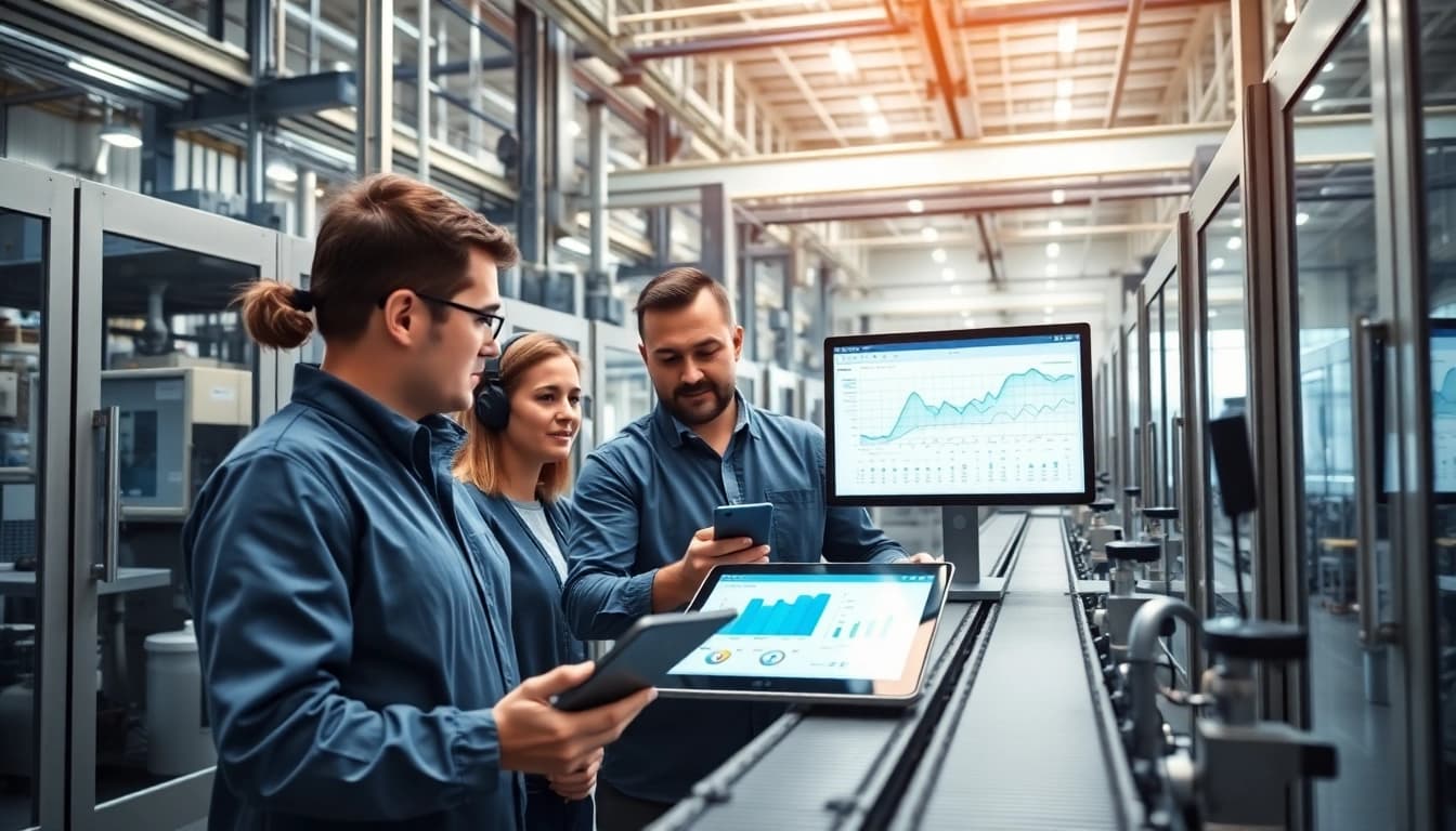 Batch traceability software in action at a modern manufacturing facility with real-time data displays.
