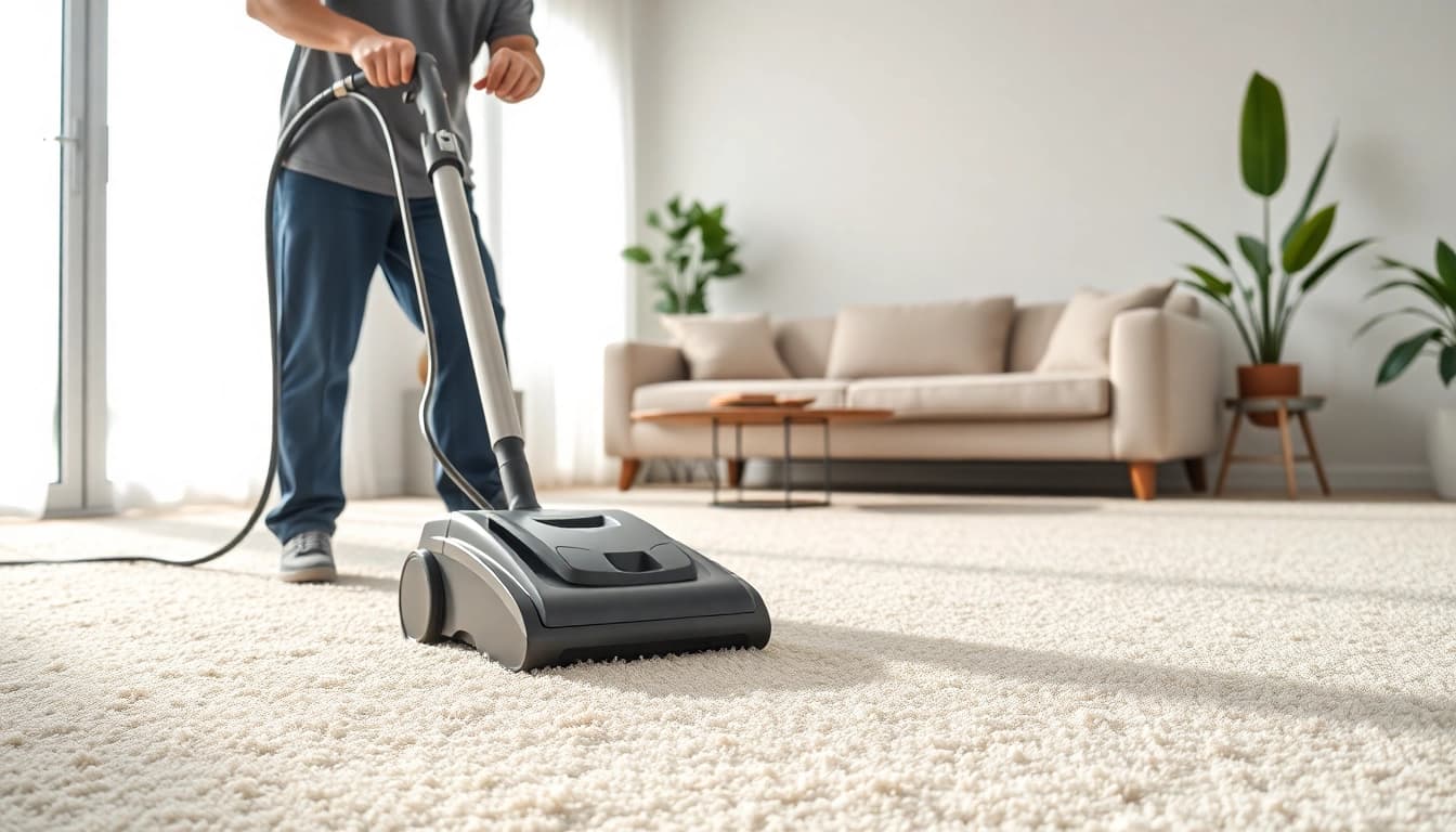 Carpet cleaning services in Glasgow showcased with a professional technician cleaning plush carpets.