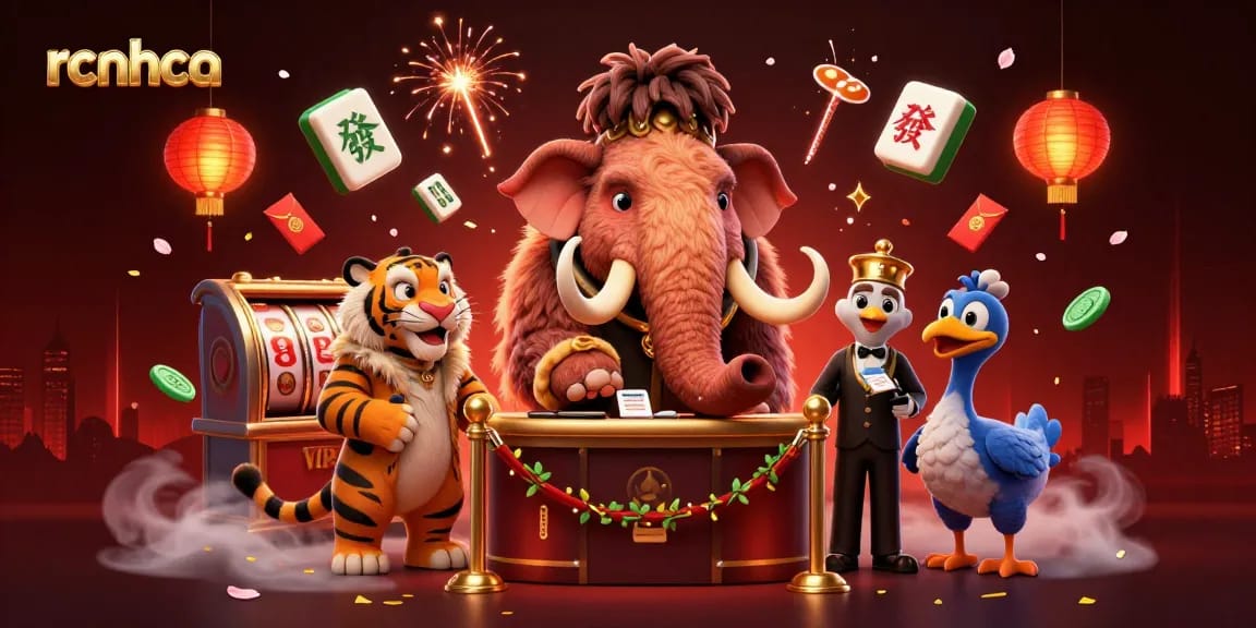 Play at rcnhca online with the woolly mammoth bouncer welcoming a saber-tooth tiger guest at a bustling casino