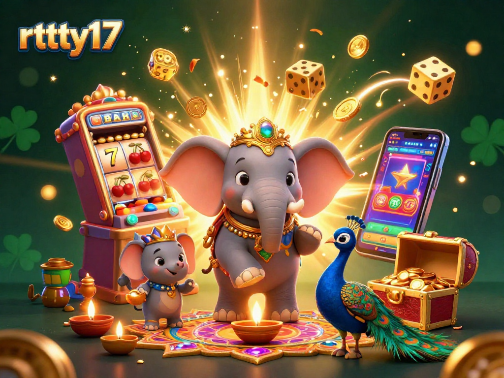 Play thrilling casino games with rttty17 featuring a lucky elephant, peacock, and vibrant jackpots.