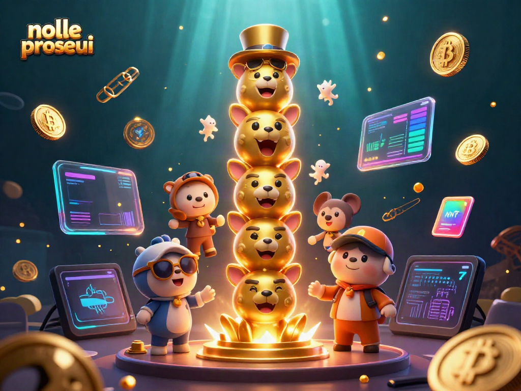 Engage with nolle prosequi through dynamic representations of crypto-themed casino elements and vibrant totem art.
