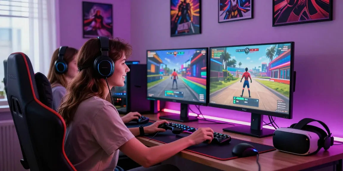 Couple enjoying engaging AI porn games in modern gaming setup.