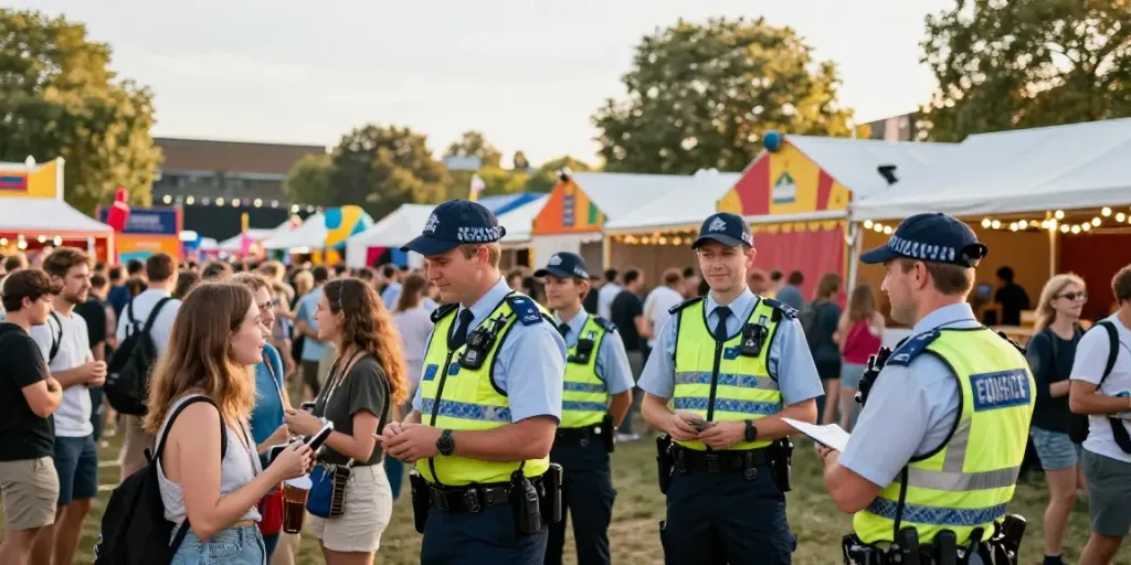 Event Security team professionally ensuring safety at a local festival.
