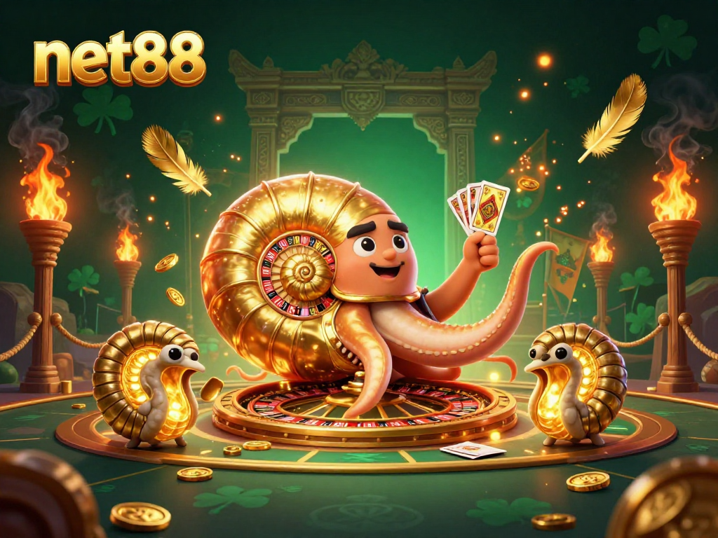 Experience thrilling moments at net88 with a colorful 3D casino illustration featuring vibrant game elements.