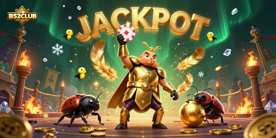 Engage with B52CLUB as a victorious hercules beetle triumphs in a vibrant casino atmosphere.