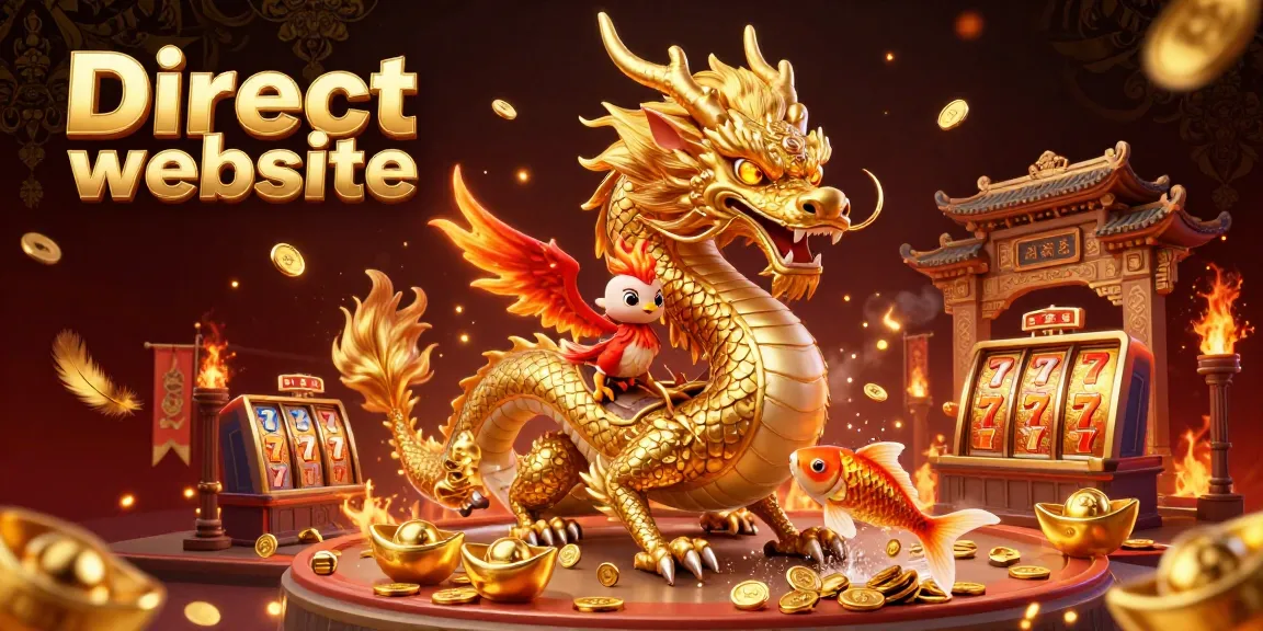 Experience the thrill of the Direct website with a golden dragon, phoenix, and koi fish in a lively casino setting.