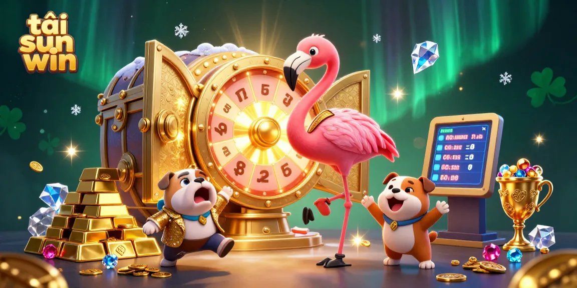 Win big at tải sun win with a vibrant game show themed 3D illustration showcasing exciting prizes and characters.