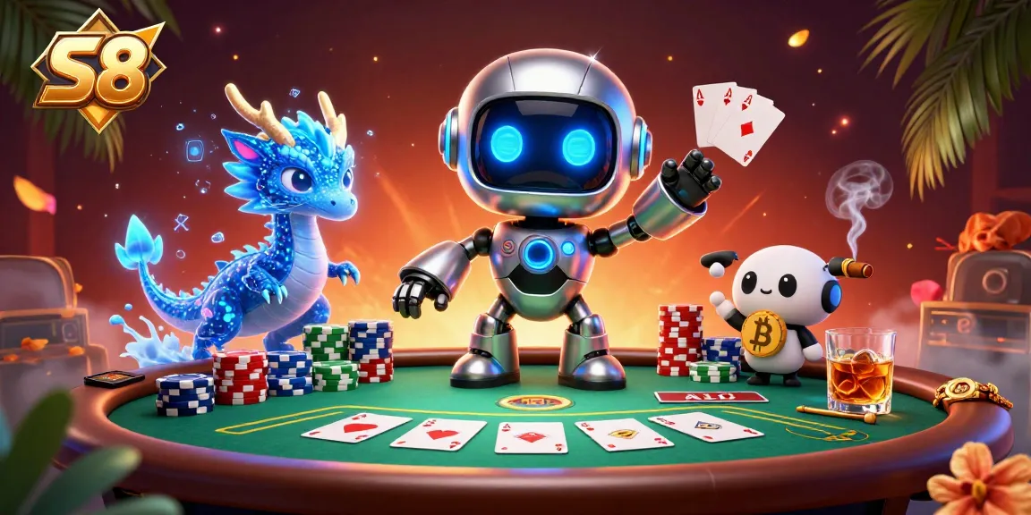 Experience thrilling gameplay at S8 with neon characters, vibrant poker elements, and a dynamic casino atmosphere.